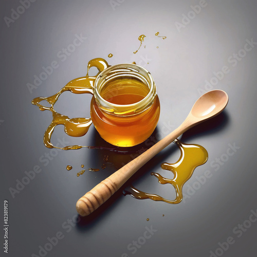 Honey in a bottle with spoon