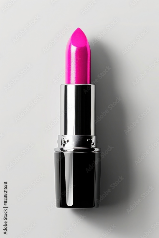 Bright pink lipstick on light background, spring and summer makeup trends Bright pink lipstick on light background, spring and summer makeup trends