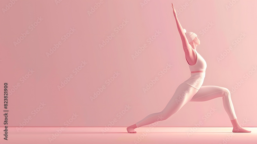 A 3D cartoon illustration of a woman doing a warrior II yoga pose A 3D cartoon illustration of a woman doing a warrior II yoga pose