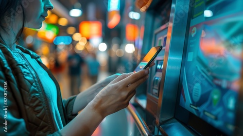 Woman Playing Video Game on Street