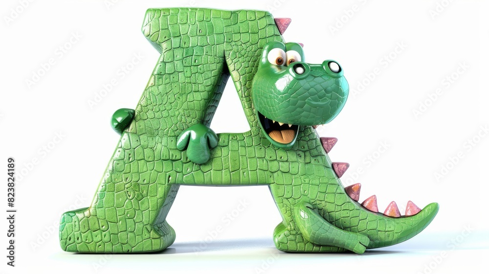 Naklejka premium A green crocodile is sitting on top of the letter A