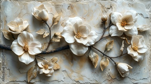 Wall Art Sculpture with Cream Floral Bas-Relief. © Avve Diana
