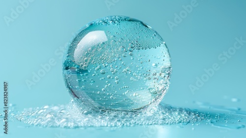 The suspension of a clear gel droplet in a serene composition.