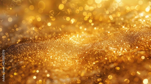 Golden bokeh lights creating a sparkling and enchanting abstract background.