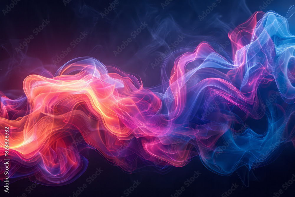 Fototapeta premium Artistic rendering of a lens acting as a source of colorful, abstract smoke-like trails of light,