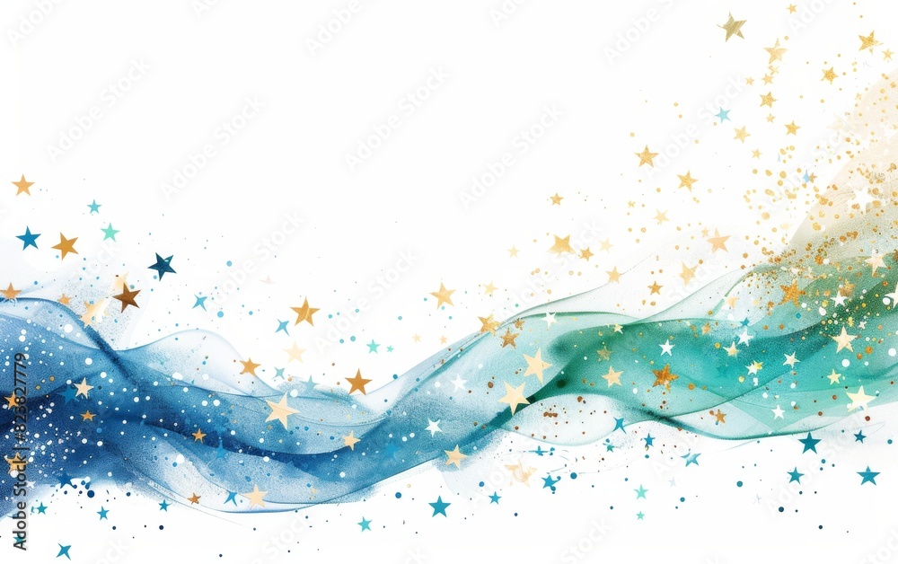 Elegant constellation themed invitation card in powderblue, royalblue, yellowgreen tones; ideal for events and decorations, isolated on white background.