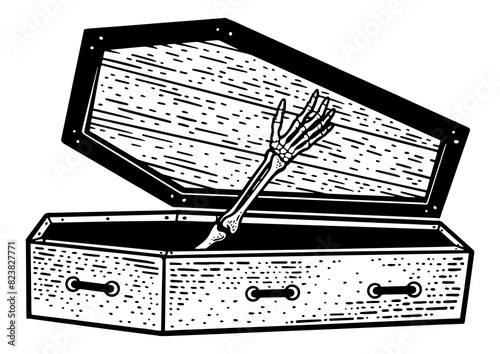 Fotografie skeleton hand from coffin sketch engraving PNG illustration