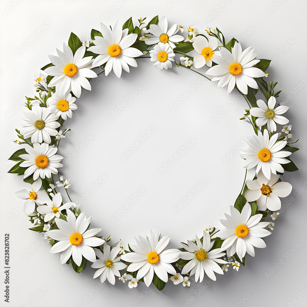 Obraz premium Frame of daisies. Daisy frame. Circle of flowers. Circle frame of flowers. Spring Frame. 