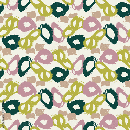 Summer meadow botanical hand drawn vector pattern. Retro fashion garden backdrop for decorative green pink floral seamless swatch. 