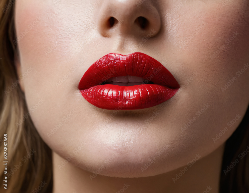 Obraz premium woman red lips background flag