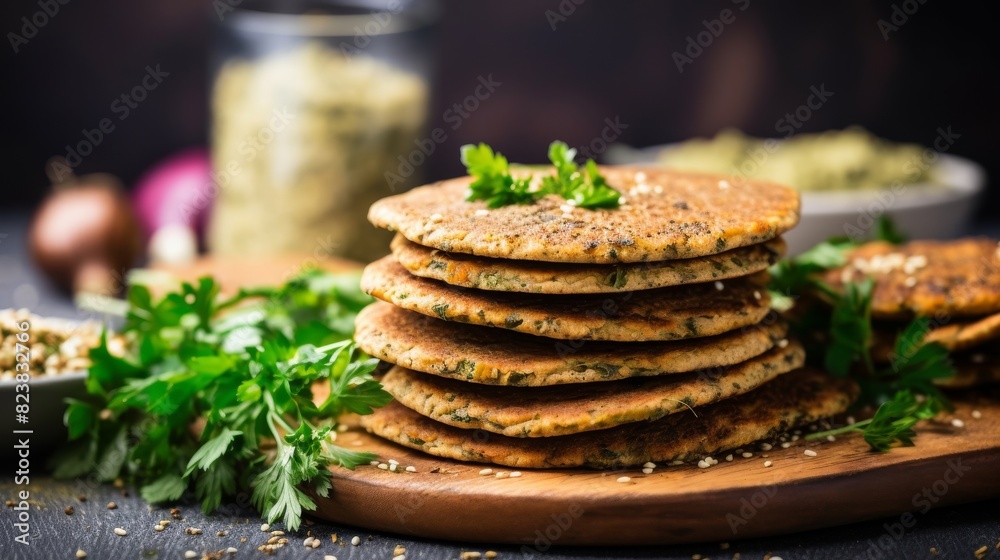 Stack falafel warm soft pita bread Stack falafel warm soft pita bread