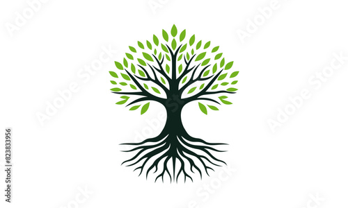 Tree Logo Vector Art roots mangrove tree illustration isolated white background 