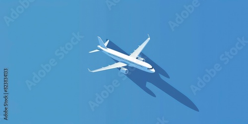 A white airplane flying up in the blue sky