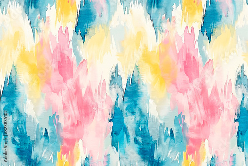 Abstract seamless pattern with vibrant brush strokes in pink, yellow, and blue, creating a lively tile ornament for decoration and design.