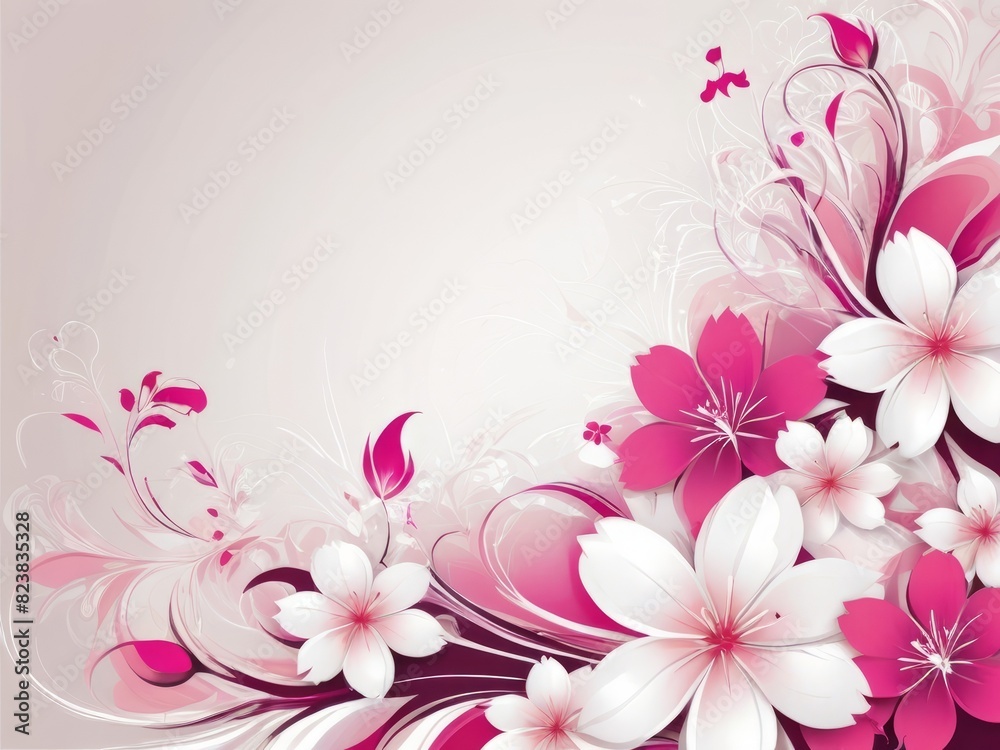 Obraz premium Abstract watercolor floral composition with delicate pink and white small flowers for greeting card, with copy space