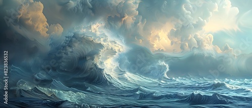Towering Waves and Ominous Clouds in a Surreal Chaotic Seascape