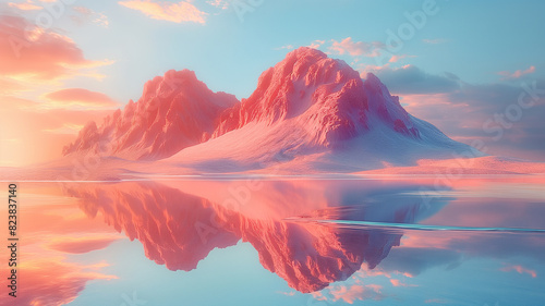 
3d rendering  natural  landscape  a stage of sunset sense ,orange color , purple color , platform outdoor in the middle of otherworldly without anything else. Copy space.this platform also serves as 