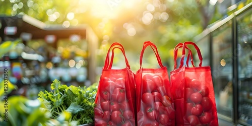 Express Delivery for Fresh Groceries: Online Grocery Shopping with Shopping Bags. Concept Online Shopping, Express Delivery, Fresh Groceries, Shopping Bags photo