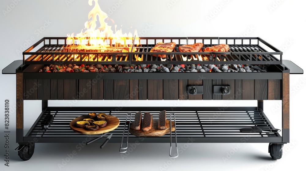 A grill with meat on it and a lot of smoke coming out of it