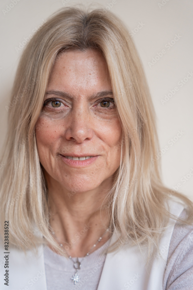 Head Portrait Of A Senior Stylish Woman With Long Hair. Head Portrait Of A Senior Stylish Woman With Long Hair.