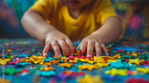 A close-up photo of a child s hands carefully crafting a piece of art  showcasing their creativity and innocence.