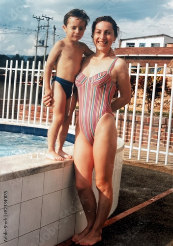 Mother and son in the pool photo