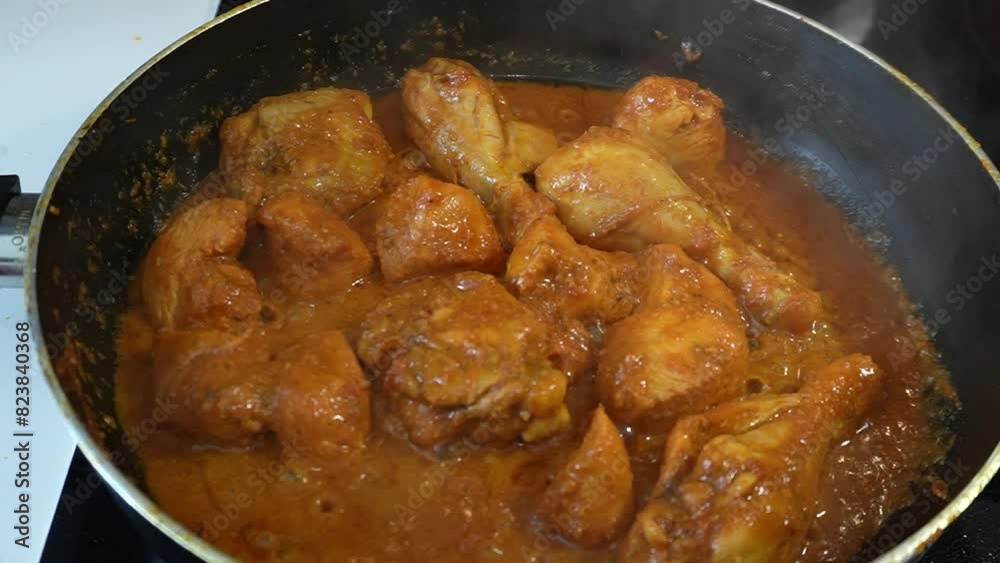 cooking chicken in a pan, chicken curry cooking chicken in a pan, chicken curry