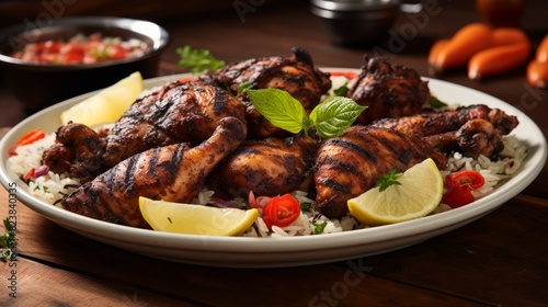 Plate of crispy and flavorful Jamaican jerk chicken