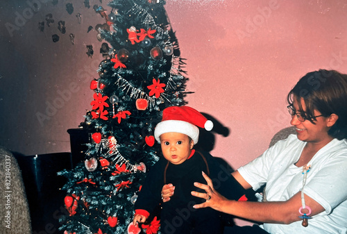 Mother and son at christmas photo