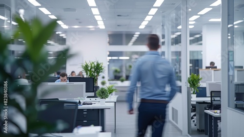 A Man Walking in Modern Office