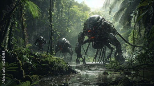 Fototapeta Naklejka Na Ścianę i Meble -  aliens in the jungle, war in the jungle