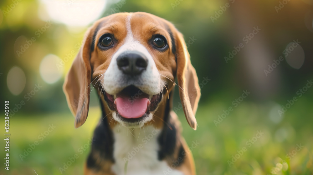 Dog (Beagle). Isolated on green grass in park
Dog (Beagle). Isolated on green grass in park