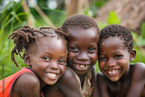 African children smiling in the village. Children of the Masai Mara, Kenya. photo