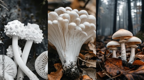 Three different types of mushrooms.