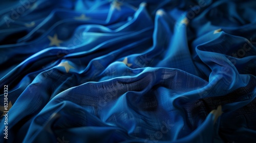 Drapery Flag EU Union European Close europa country member state blue closeup star political politic symbol fluttering brussels circle community cooperation council photo