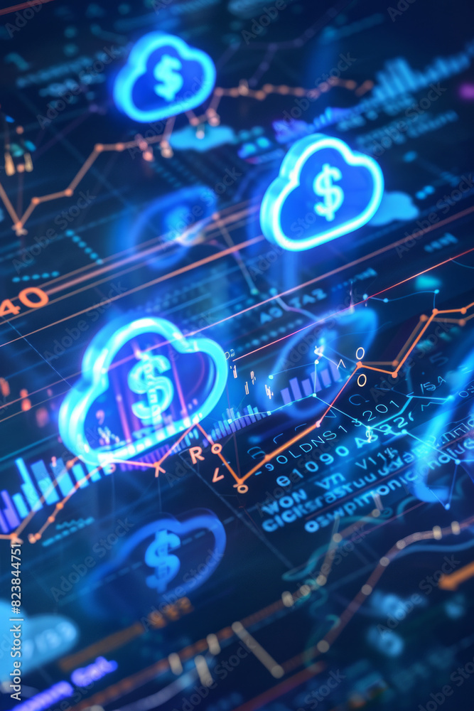 A visual representation of cloud icons overlaid with dollar signs and financial charts, illustrating the concept of cost management and optimization in cloud computing. A visual representation of cloud icons overlaid with dollar signs and financial charts, illustrating the concept of cost management and optimization in cloud computing.