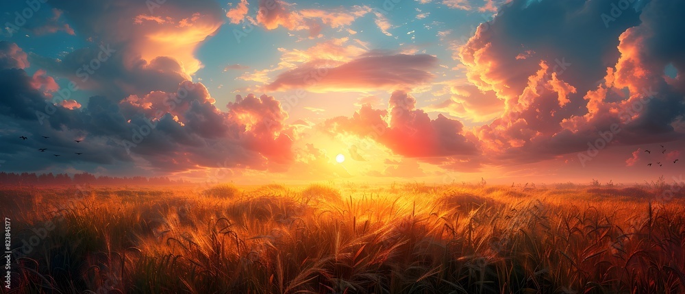 Breathtaking Golden Sunrise Over a Lush Verdant Countryside Landscape Breathtaking Golden Sunrise Over a Lush Verdant Countryside Landscape