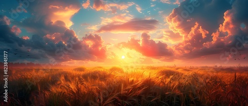 Breathtaking Golden Sunrise Over a Lush Verdant Countryside Landscape