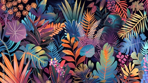 beautiful botanical leaves on a colorful background wallpaper © Art Wall