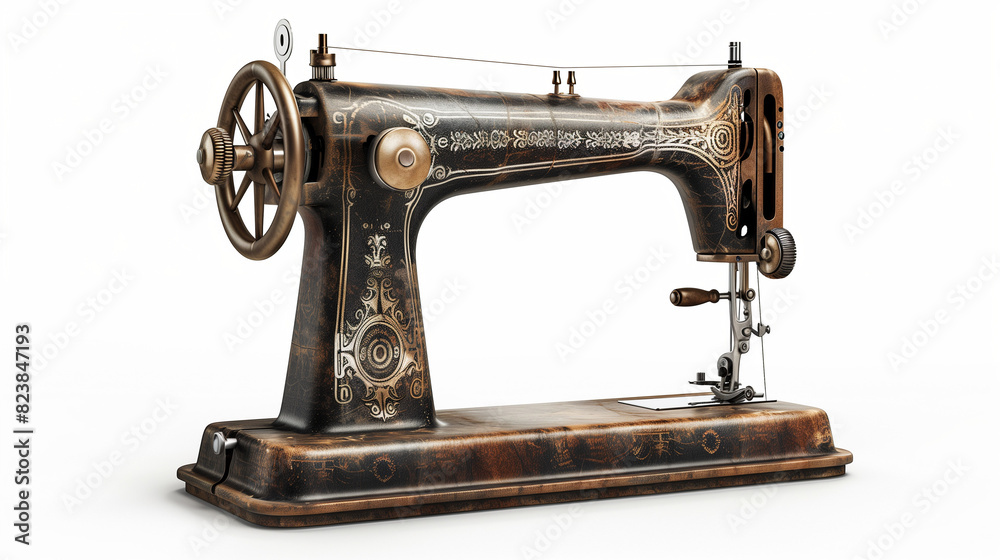 Antique Sewing Machine on White Background