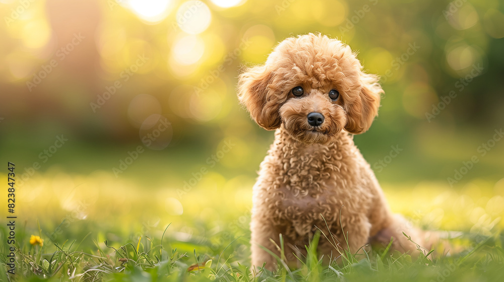 Dog (Miniature Poodle). Isolated on green grass in park Dog (Miniature Poodle). Isolated on green grass in park