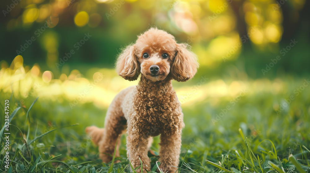 Dog (Miniature Poodle). Isolated on green grass in park Dog (Miniature Poodle). Isolated on green grass in park