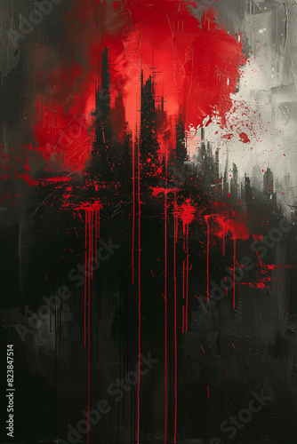 Deep Gray Abstract Sky with Red Splashes

