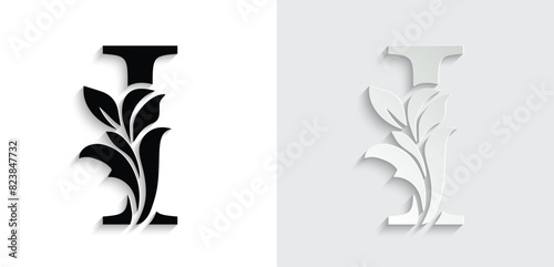 letter I flower letters. Vintage ornament initial Alphabet. Logo vector	
