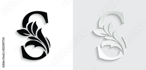 letter S flower letters. Vintage ornament initial Alphabet. Logo vector	
