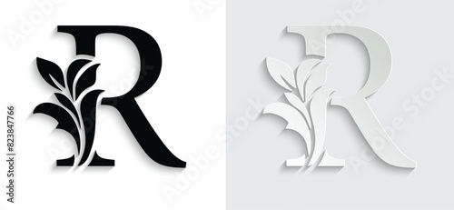 letter R flower letters. Vintage ornament initial Alphabet. Logo vector	
