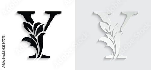 letter Y flower letters. Vintage ornament initial Alphabet. Logo vector	
