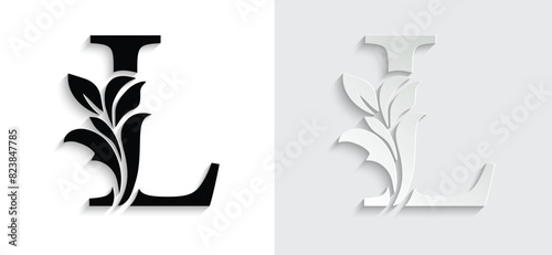 letter L flower letters. Vintage ornament initial Alphabet. Logo vector	
