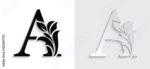 letter A flower letters. Vintage ornament initial Alphabet. Logo vector	

