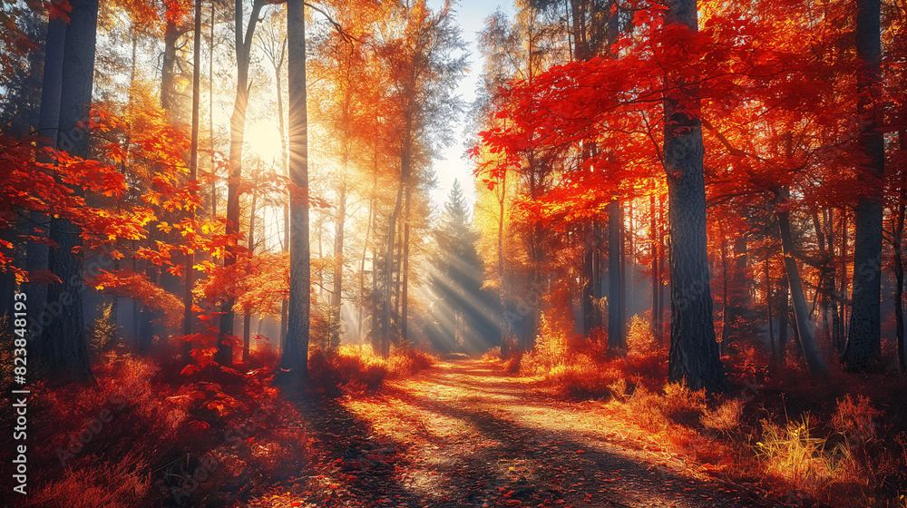 Morning Path in an Autumn Forest